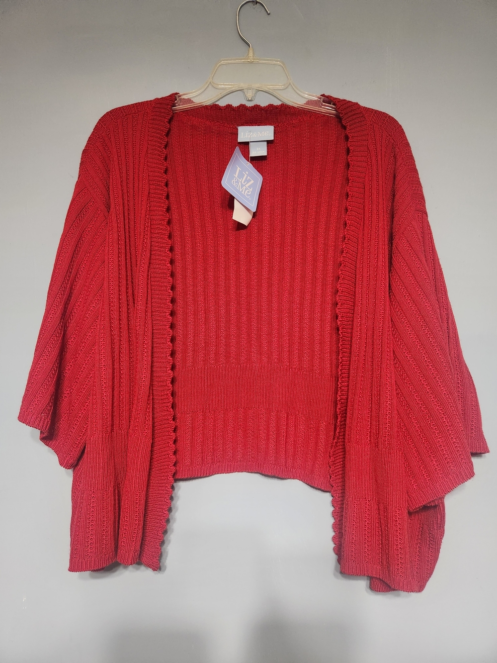 Liz & Me, Red, Short, Rib Knit Cardigan. NWT. Plus Size 3X 26/28. Made in USA.